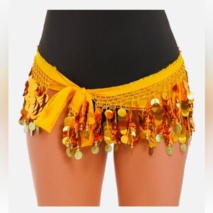 Yellow Belly Dance Hip Scarf with Sequins